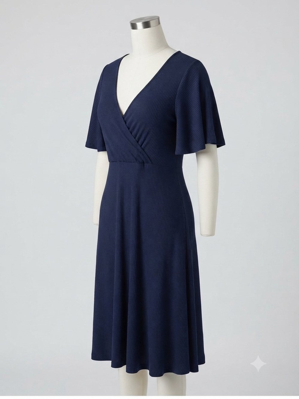 Suzanne Betro Ribbed Faux Wrap Midi Dress Navy 1X